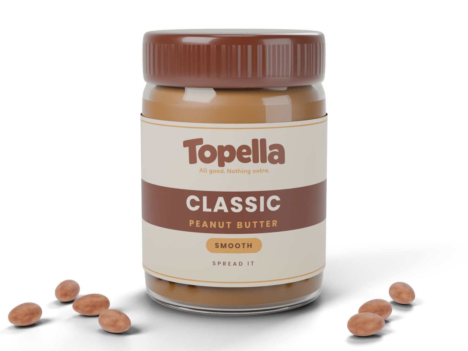 3D render of a jar of Topella Classic Peanut Butter