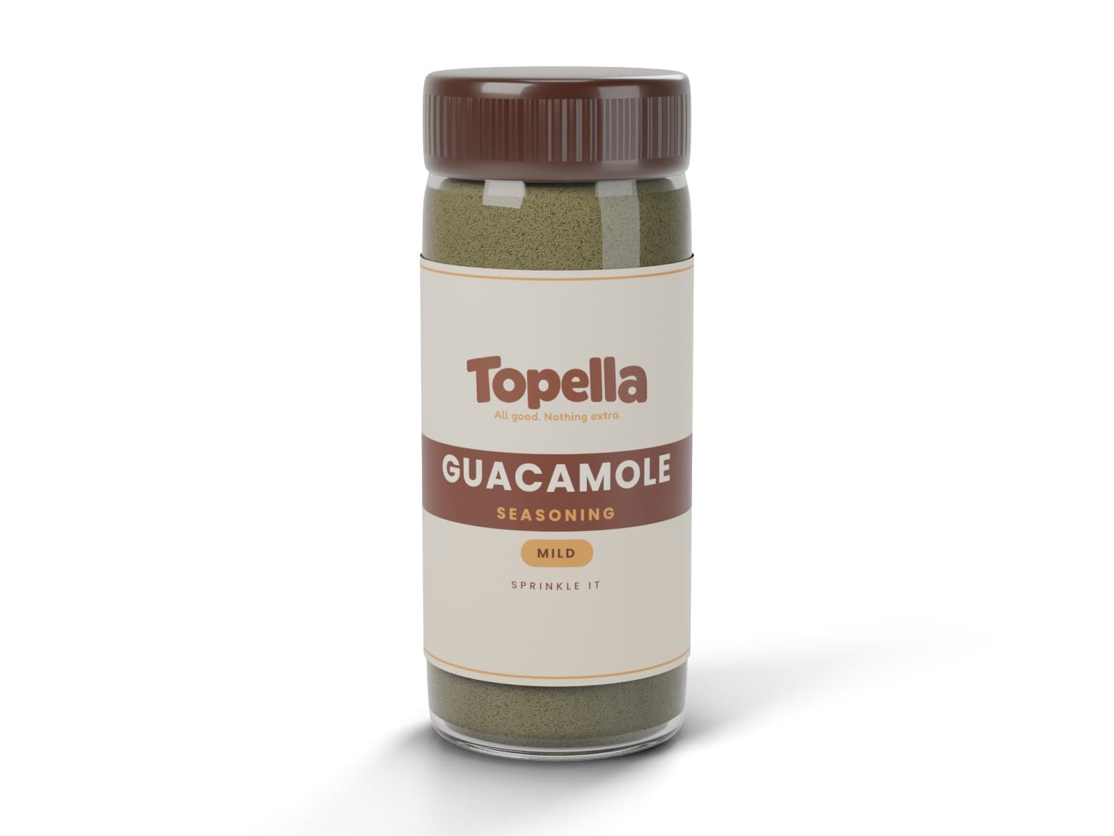 3D render of a shaker bottle of Topella Guacamole Seasoning