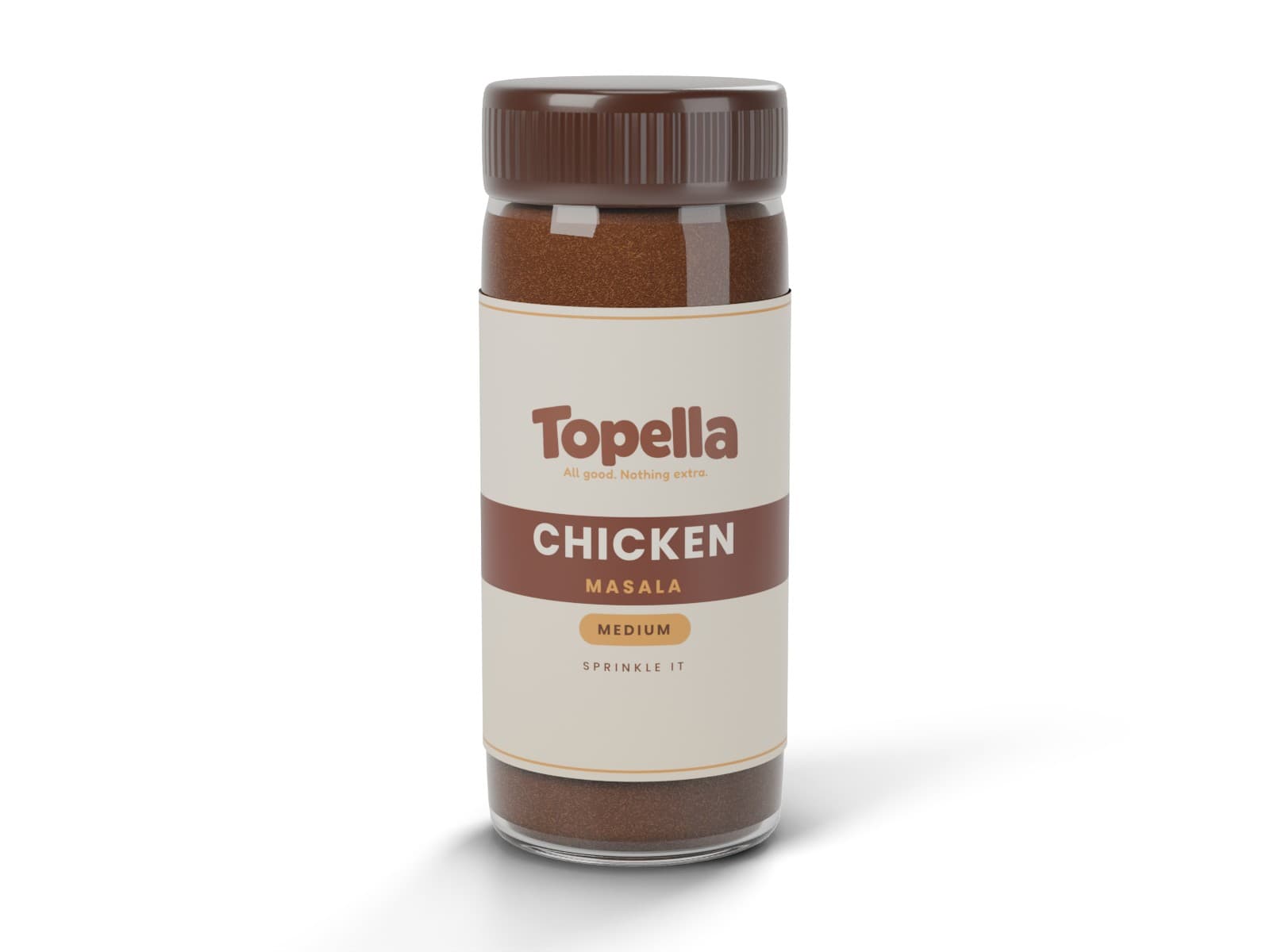 3D render of a shaker bottle of Topella Chicken Masala