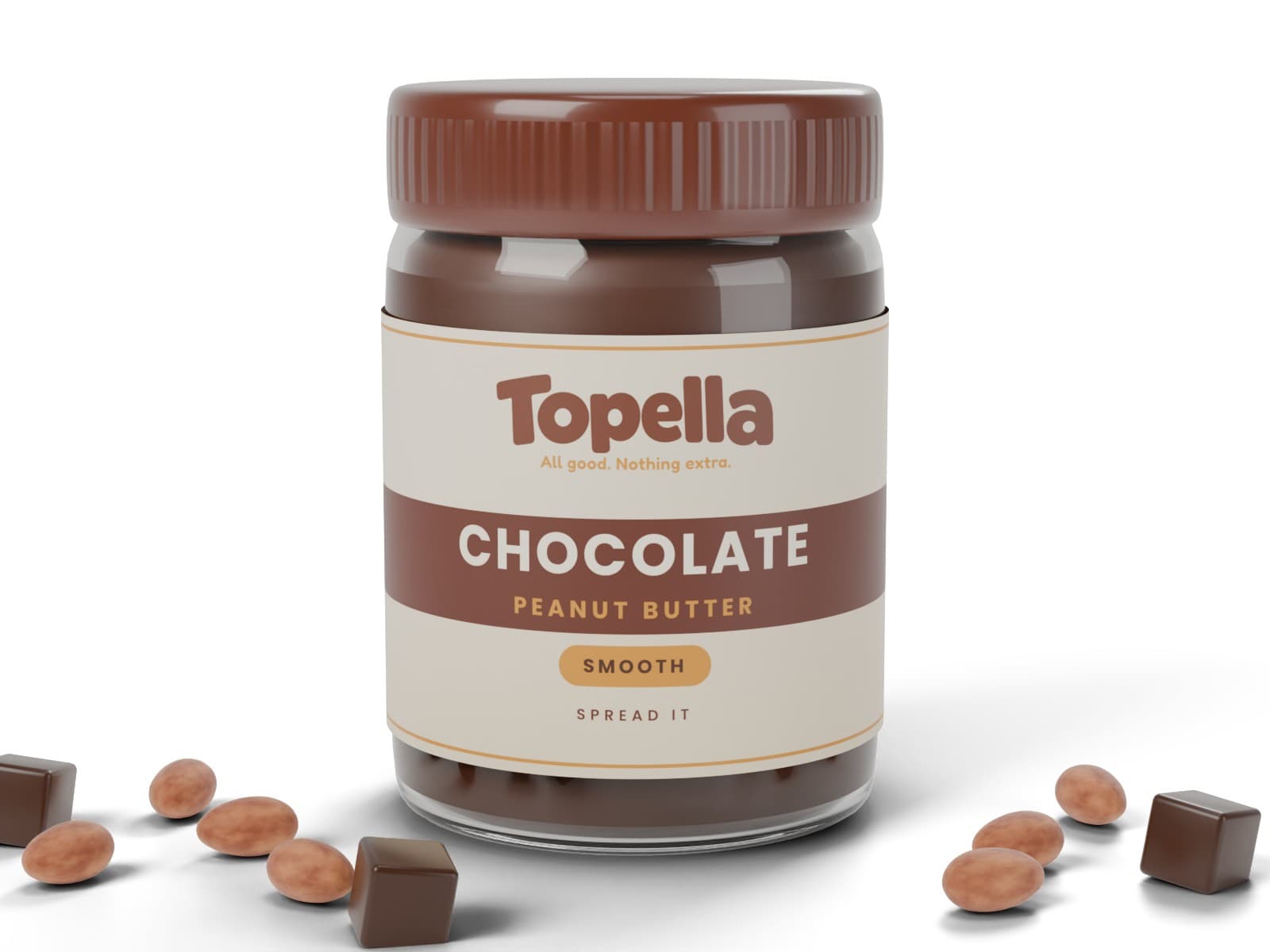 3D render of a jar of Topella Chocolate Peanut Butter