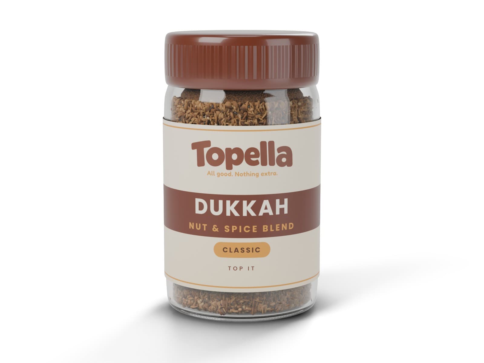3D render of a jar of Topella Dukkah Nut & Spice Blend
