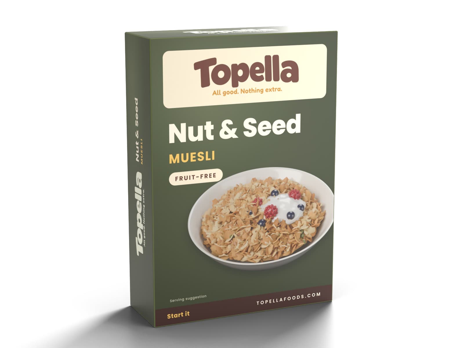 3D render of a box of Topella Nut & Seed Muesli