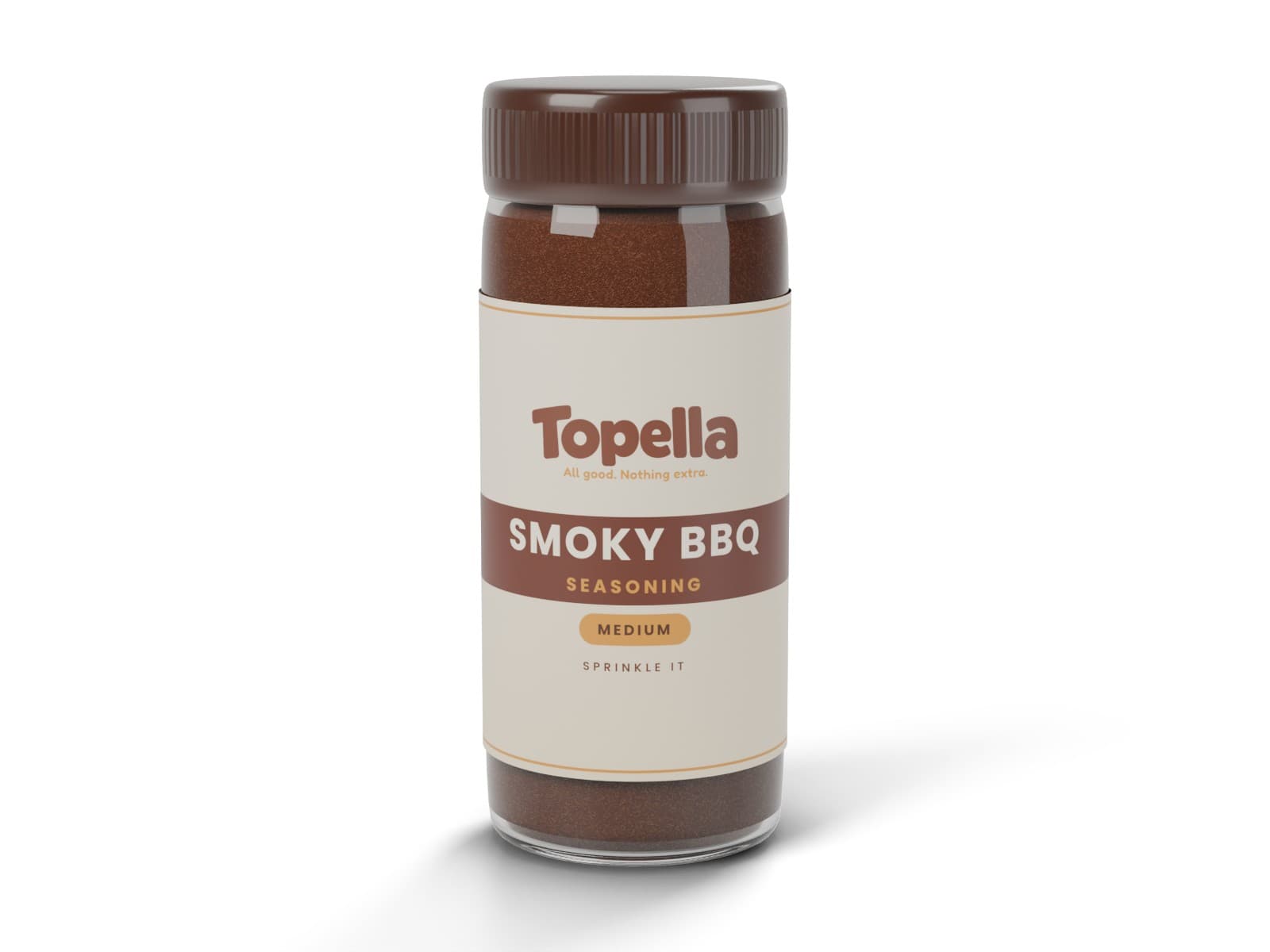 3D render of a shaker bottle of Topella Smoky BBQ Seasoning